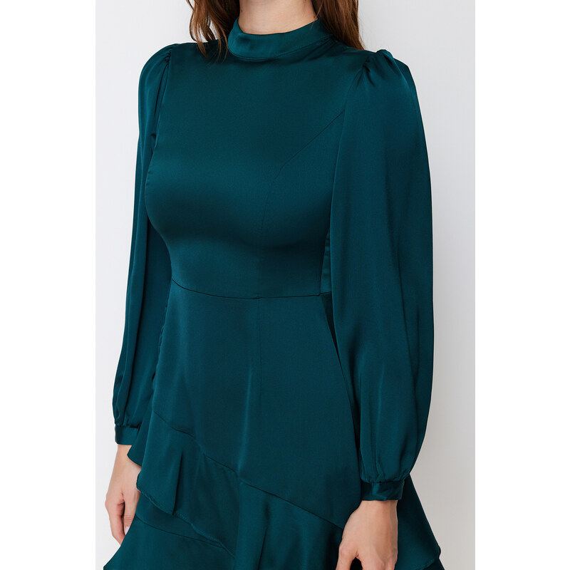 Trendyol Emerald A-line Green Skirt Flounce Satin Woven Dress