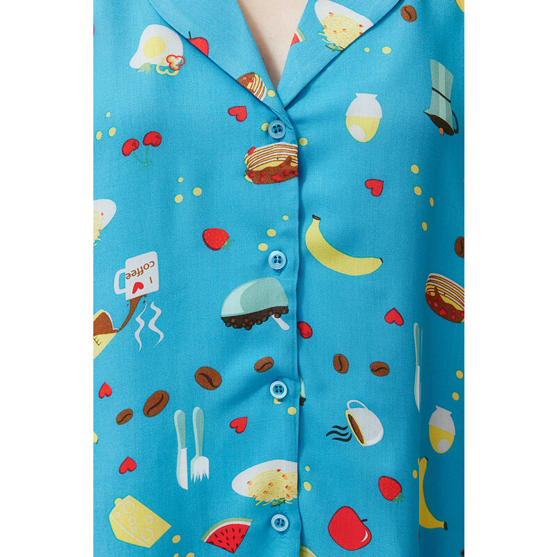 Trendyol Blue-Multi Color Kitchen Patterned Woven Pajamas Set