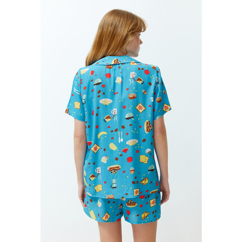 Trendyol Blue-Multi Color Kitchen Patterned Woven Pajamas Set