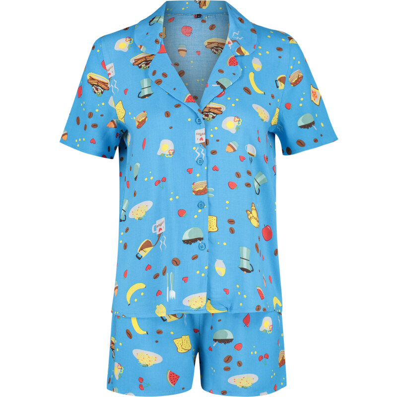 Trendyol Blue-Multi Color Kitchen Patterned Woven Pajamas Set