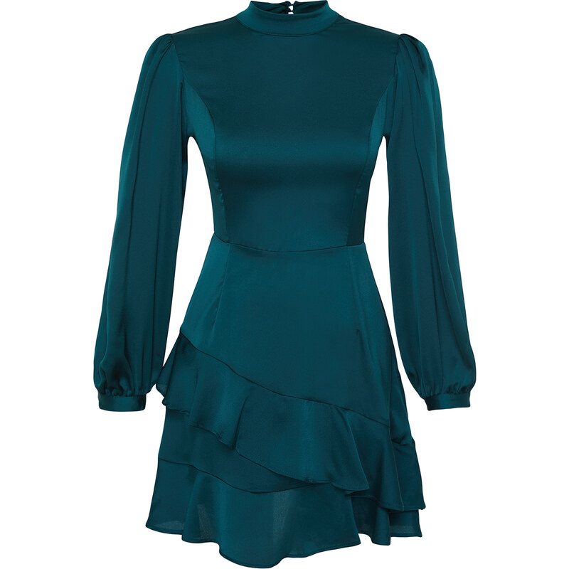 Trendyol Emerald A-line Green Skirt Flounce Satin Woven Dress