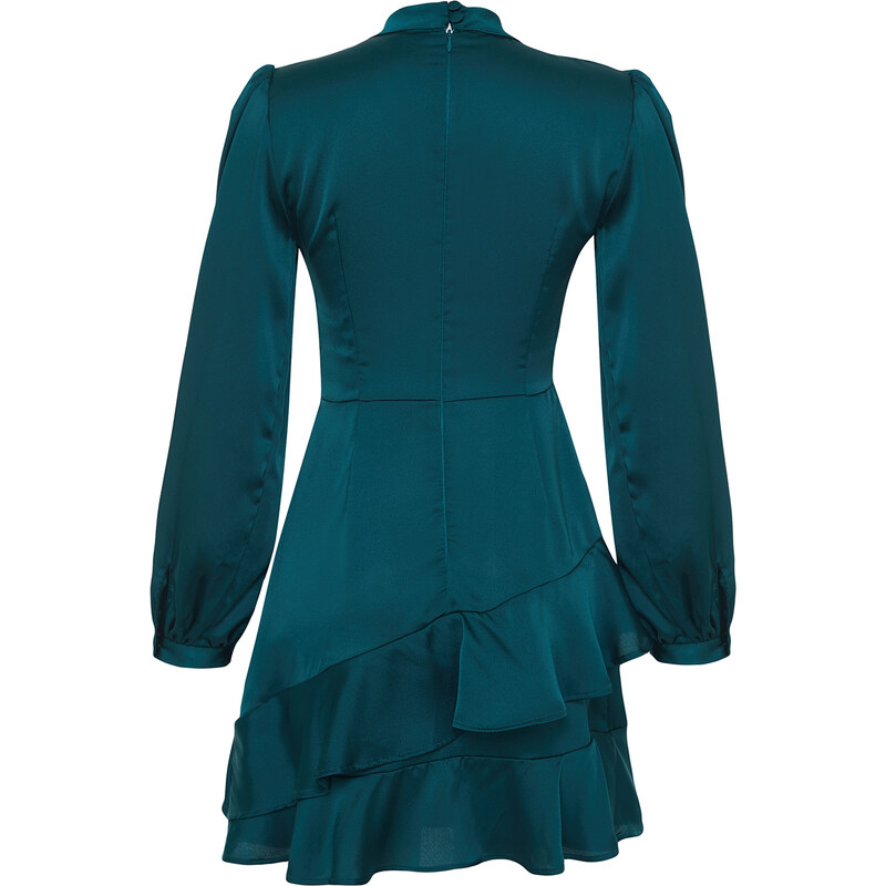 Trendyol Emerald A-line Green Skirt Flounce Satin Woven Dress