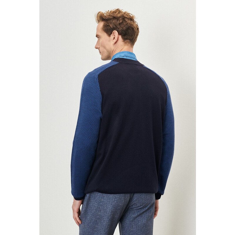 ALTINYILDIZ CLASSICS Men's Navy Blue Standard Fit Normal Cut Half Turtleneck Jacquard Knitwear Sweater