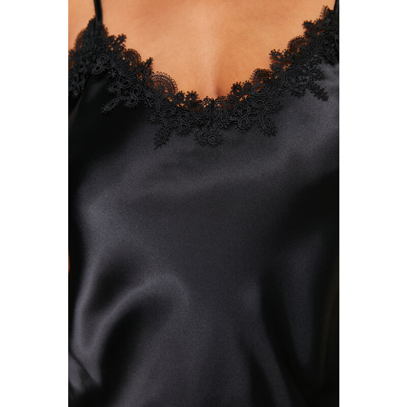 Trendyol Curve Black Lace Satin Woven Nightgown