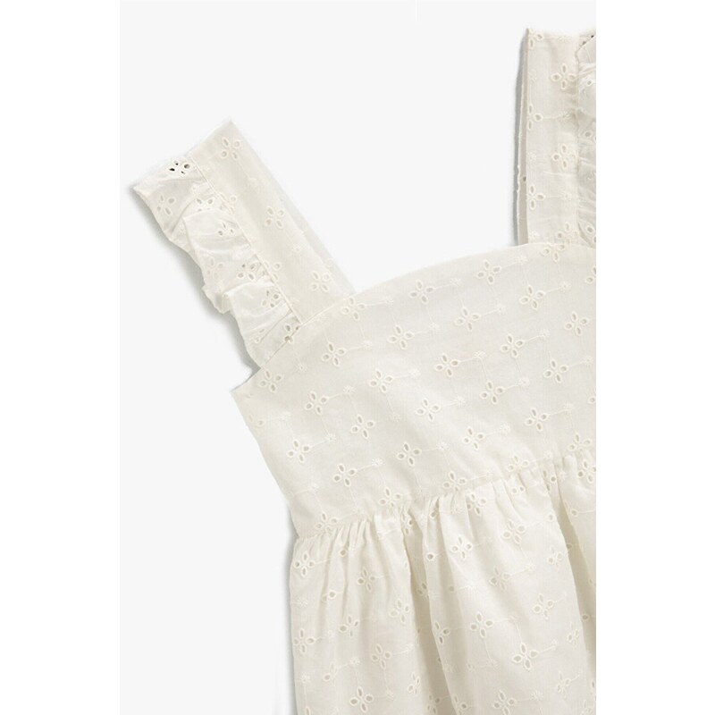 Koton Girls' Embroidered Ruffle Sleeve Mini Dress