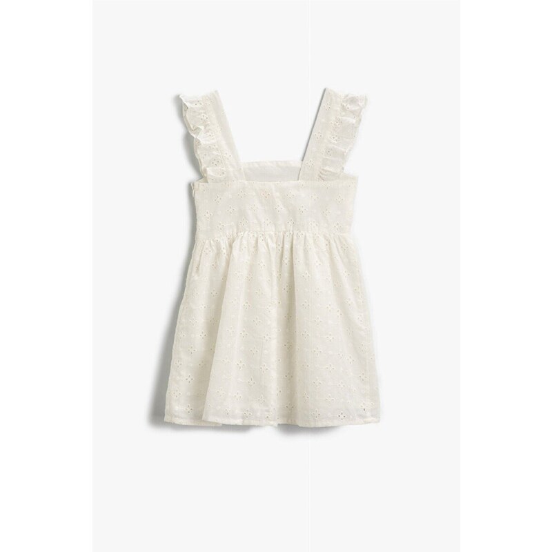 Koton Girls' Embroidered Ruffle Sleeve Mini Dress