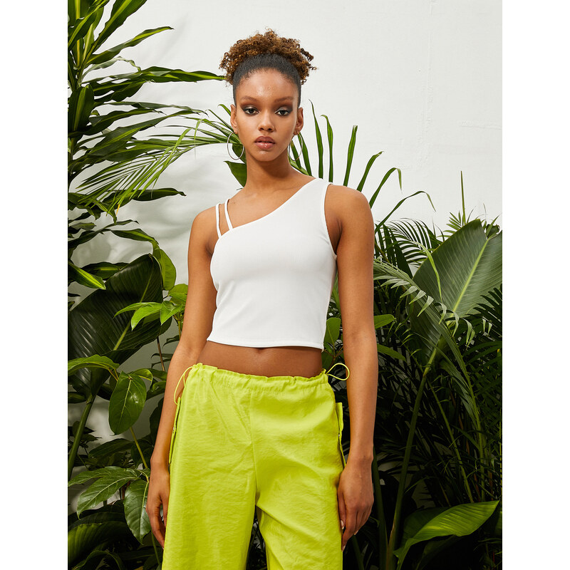 Koton Crop Ribbed Undershirt Asymmetric Collar