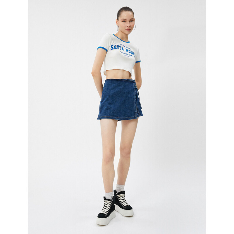 Koton Denim Short Skirt Mini Tie Detailed