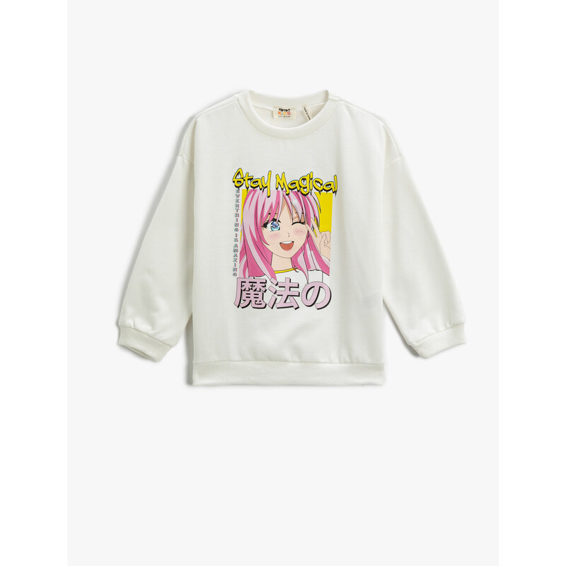 Koton Anime Printed Sweatshirt Crew Neck