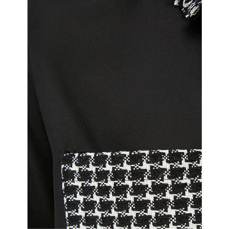 Koton Chiffon Shirt Crowbar Pattern Tweed Pocket Detailed Long Sleeved Buttoned.