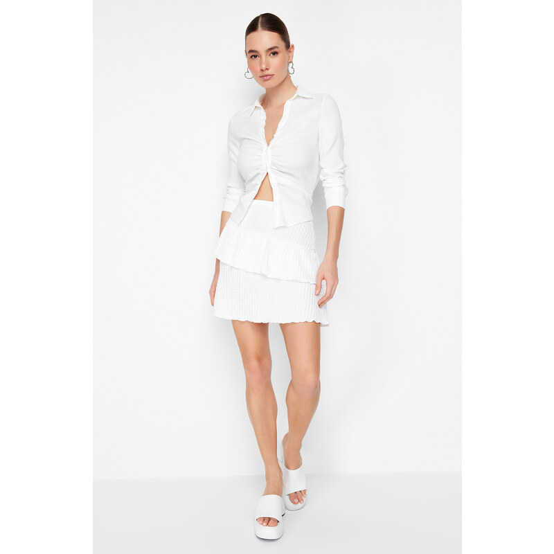 Trendyol White Black Textured Skirt Frilly Mini Flexible Skirt