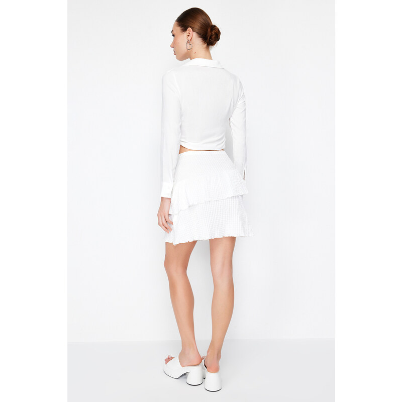 Trendyol White Black Textured Skirt Frilly Mini Flexible Skirt