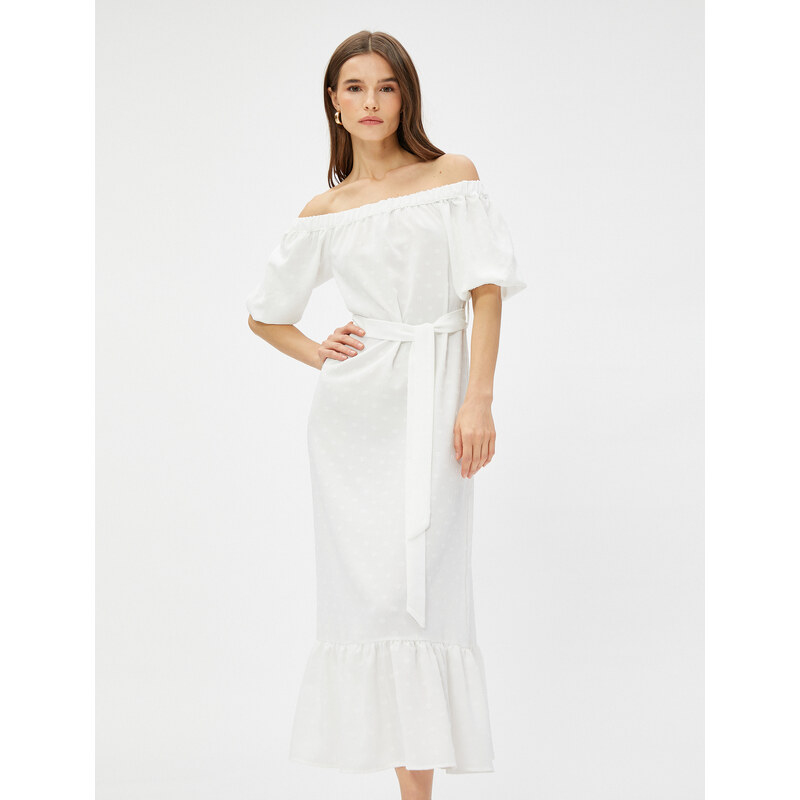 Koton Midi Length Dress With An Open Shoulder Belt