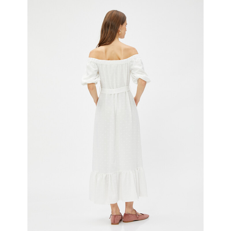 Koton Midi Length Dress With An Open Shoulder Belt