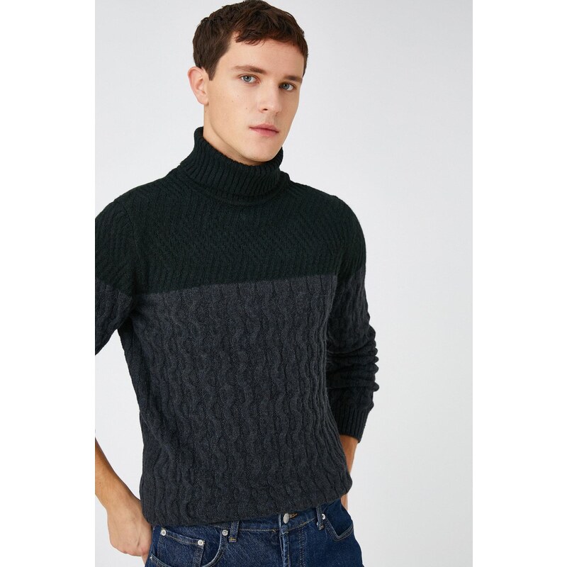 Koton Men's Anthracite Patterned Sweater