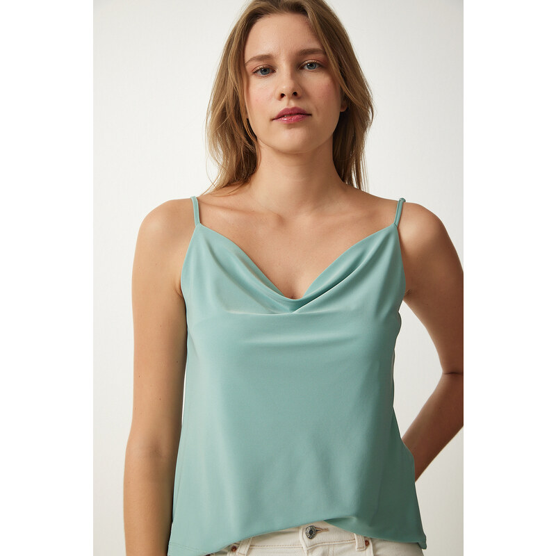 Happiness İstanbul Women's Aqua Green Strappy Collar Sandy Knitted Blouse