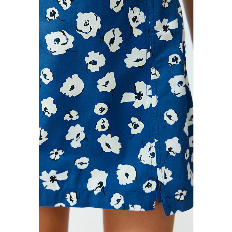 Trendyol Blue Floral Pattern Woven Short Skirt