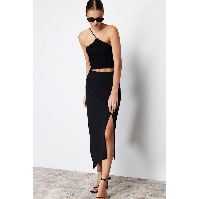 Trendyol Black Asymmetric Cut Out and Slit Detail Maxi Skirt