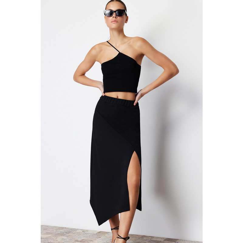 Trendyol Black Asymmetric Cut Out and Slit Detail Maxi Skirt