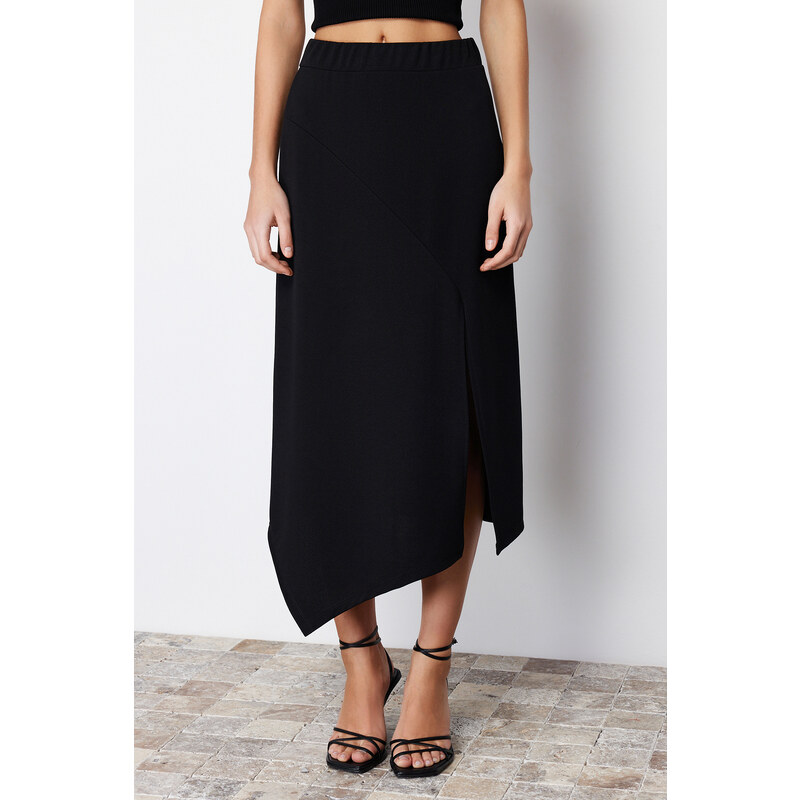 Trendyol Black Asymmetric Cut Out and Slit Detail Maxi Skirt