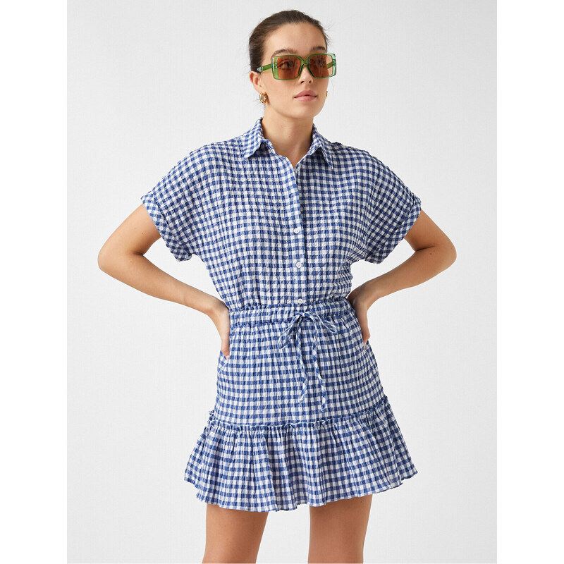 Koton Elastic Waist and Ruffled Mini Checkered Skirt