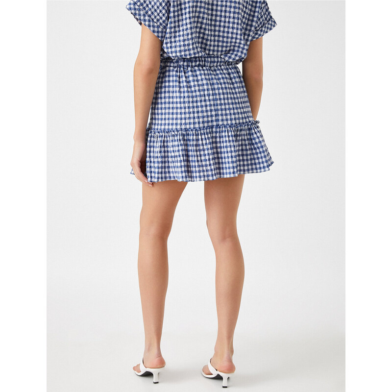 Koton Elastic Waist and Ruffled Mini Checkered Skirt