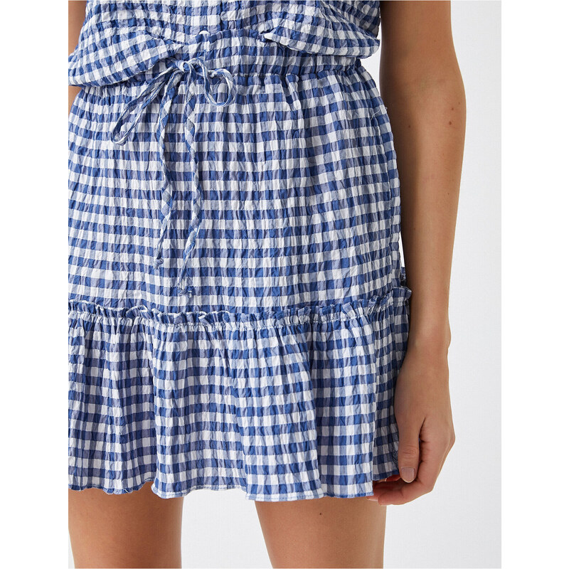 Koton Elastic Waist and Ruffled Mini Checkered Skirt