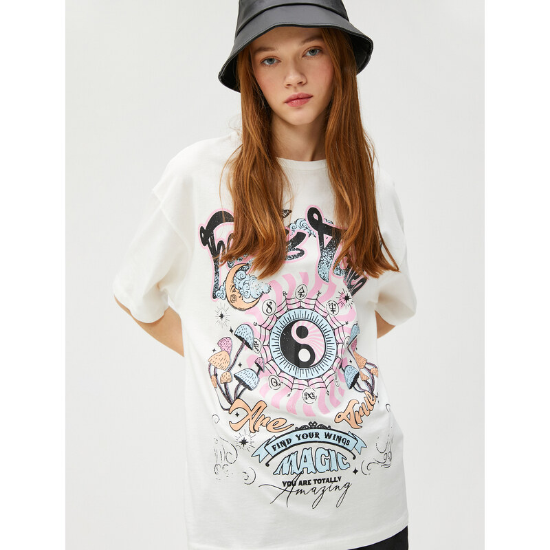 Koton Oversize Printed T-Shirt Short Sleeve Crew Neck Cotton