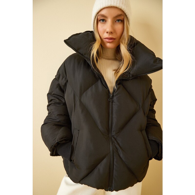 Happiness İstanbul Women's Black Oversized Puffy Coat