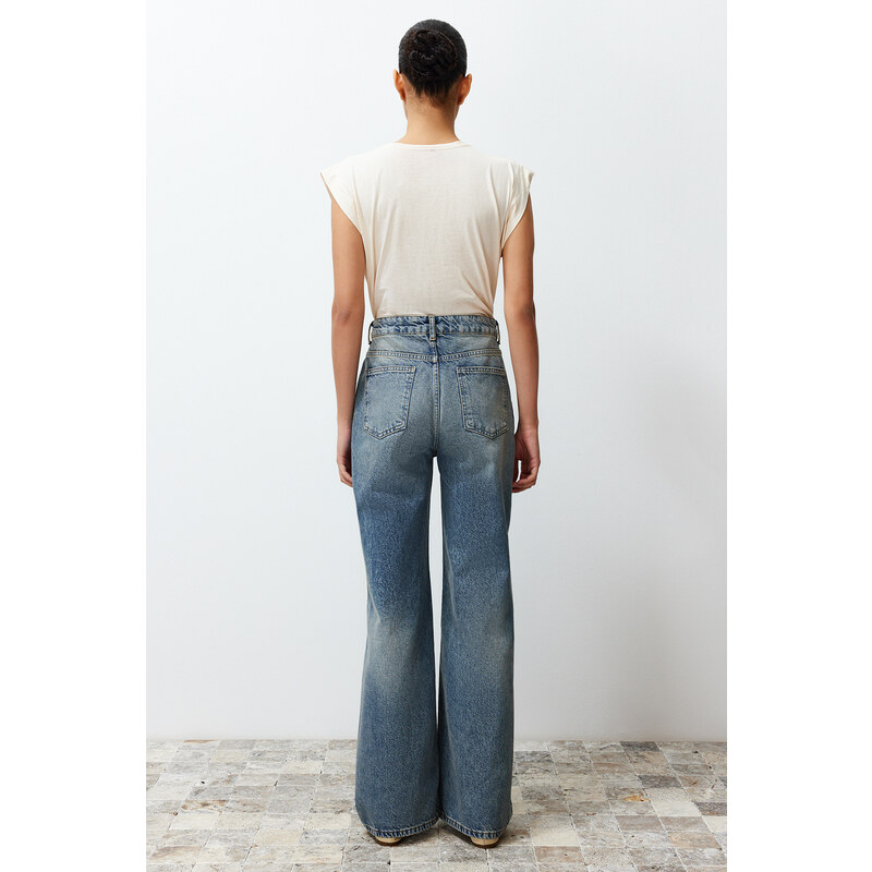 Trendyol Blue More Sustainable Ripped High Waist Wide Leg Jeans