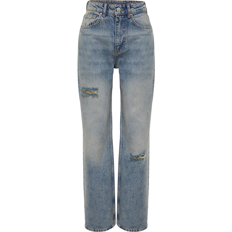 Trendyol Blue More Sustainable Ripped High Waist Wide Leg Jeans