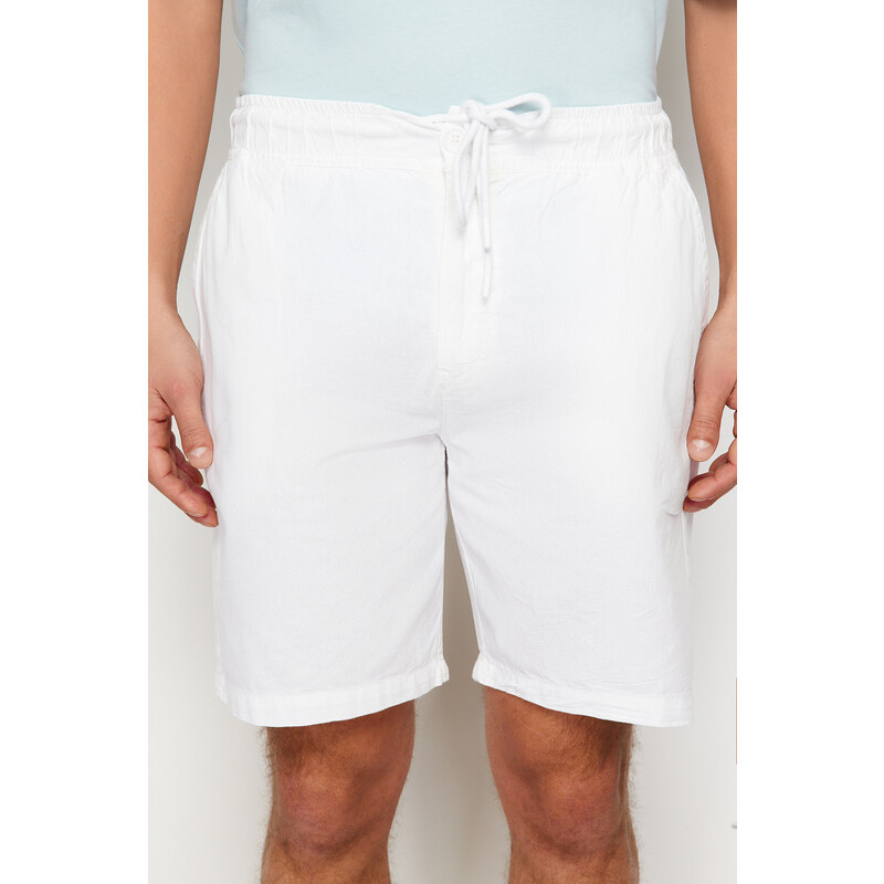 Trendyol White Loose Fit Cotton Lace-up Shorts