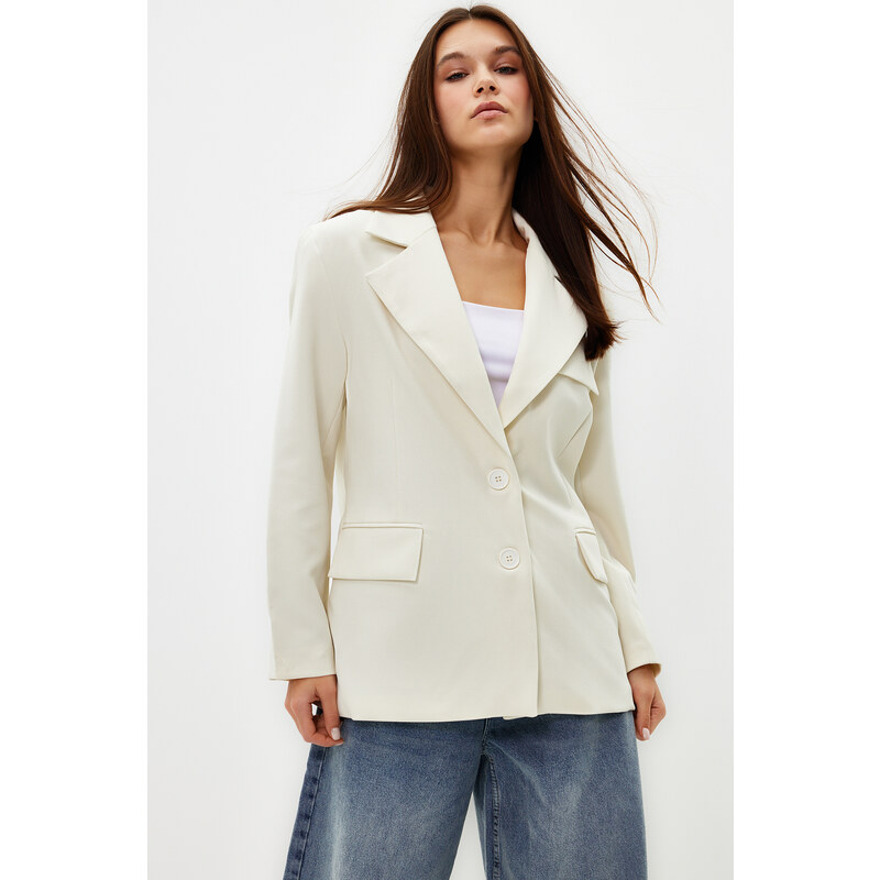 Trendyol White Oversize Lined Woven Blazer Jacket