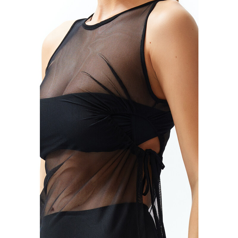 Trendyol Black Fitted Maxi Knitted Cut Out/Window Mesh Beach Dress