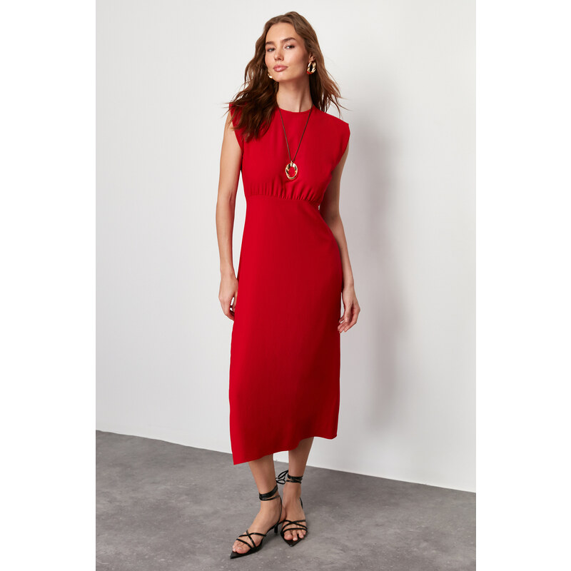 Trendyol Red A-line Crew Neck Sleeveless Aerobin Midi Woven Dress