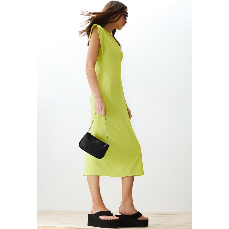 Trendyol Lime Crew Neck Moon Sleeve Midi Knitted Midi Dress