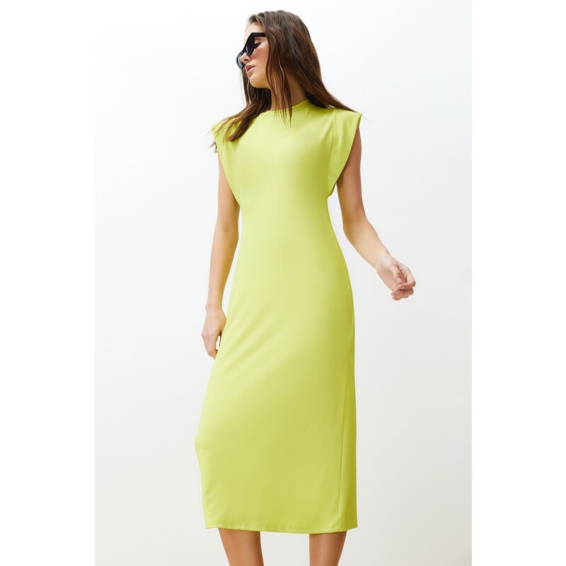 Trendyol Lime Crew Neck Moon Sleeve Midi Knitted Midi Dress