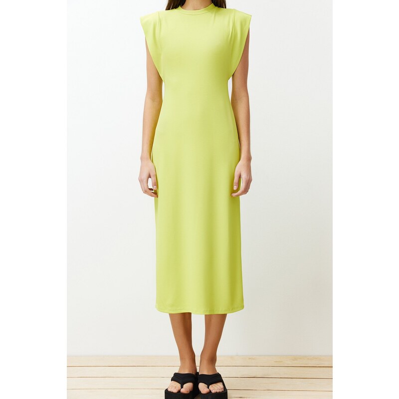 Trendyol Lime Crew Neck Moon Sleeve Midi Knitted Midi Dress