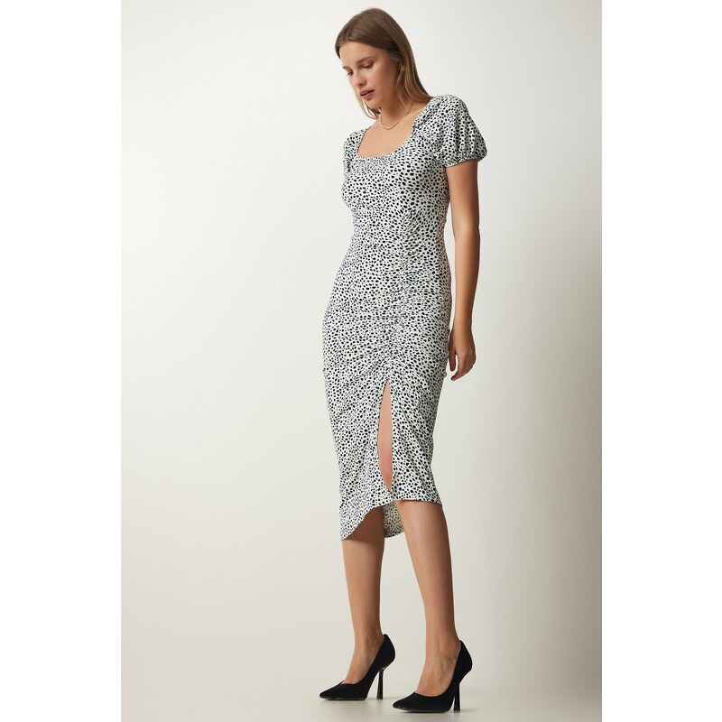 Happiness İstanbul Womens Navy Blue Bone Shirred Wrap Summer Knitted 107062595