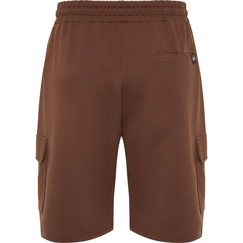 Trendyol Brown Oversize/Wide-Fit Concealed Cord Elastic Waist Cargo Pocket Tag Shorts