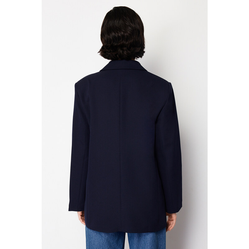 Trendyol Navy Blue Embroidery Detailed Woven Regular Blazer Jacket