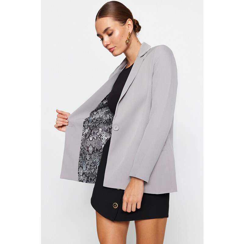 Trendyol Light Gray Regular Lined Woven Blazer Jacket