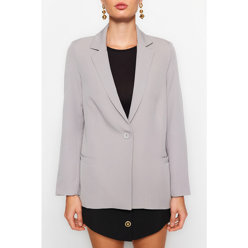 Trendyol Light Gray Regular Lined Woven Blazer Jacket