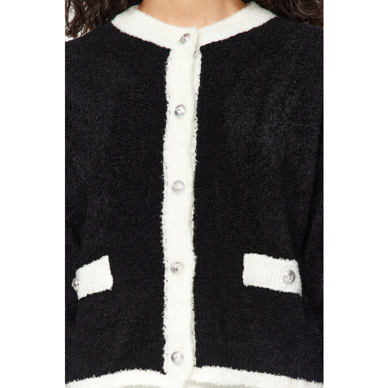 Trendyol Black Boucle Threads Knitwear Cardigan