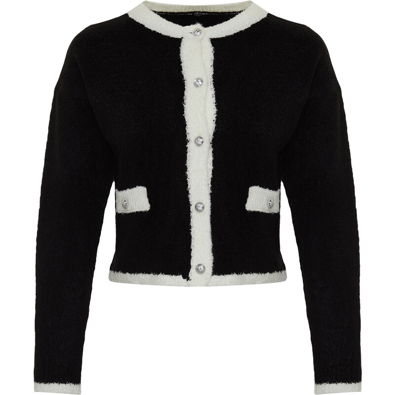 Trendyol Black Boucle Threads Knitwear Cardigan