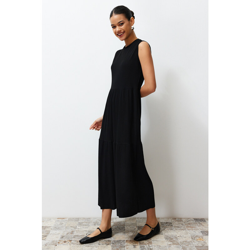 Trendyol Black Sleeveless Plain Knitted Lingerie Dress