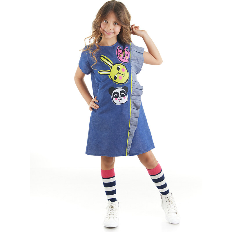 Mushi Three Friends Woven Girls Blue Dress