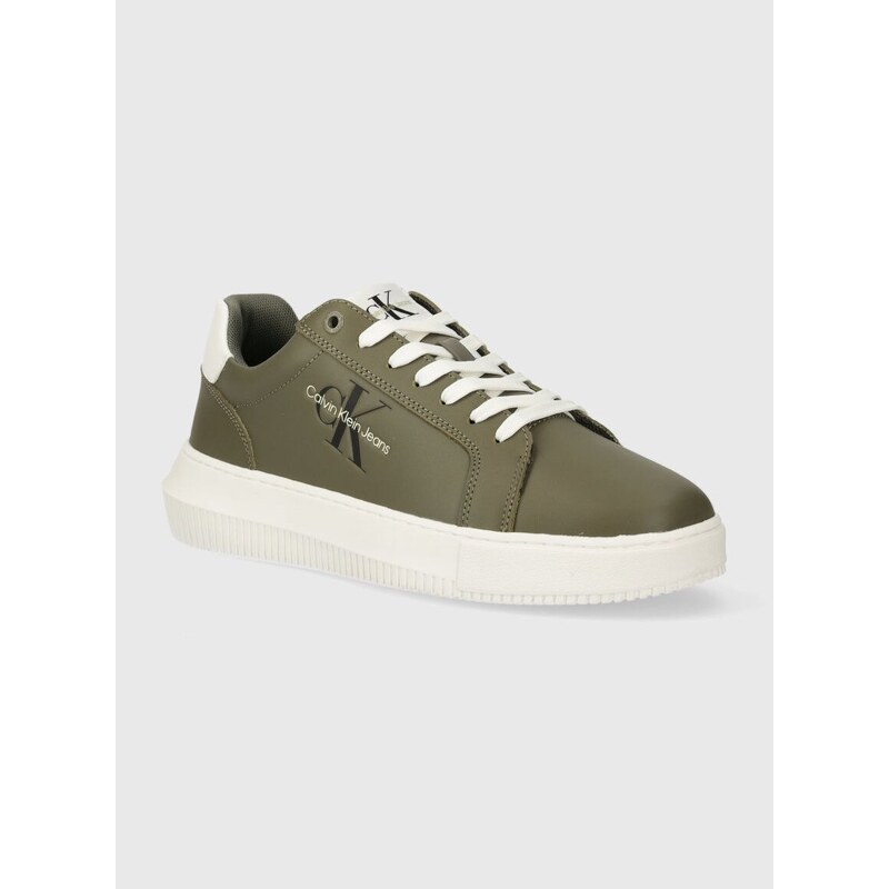 Kožené sneakers boty Calvin Klein Jeans CHUNKY CUPSOLE MONOLOGO černá barva, YM0YM00681