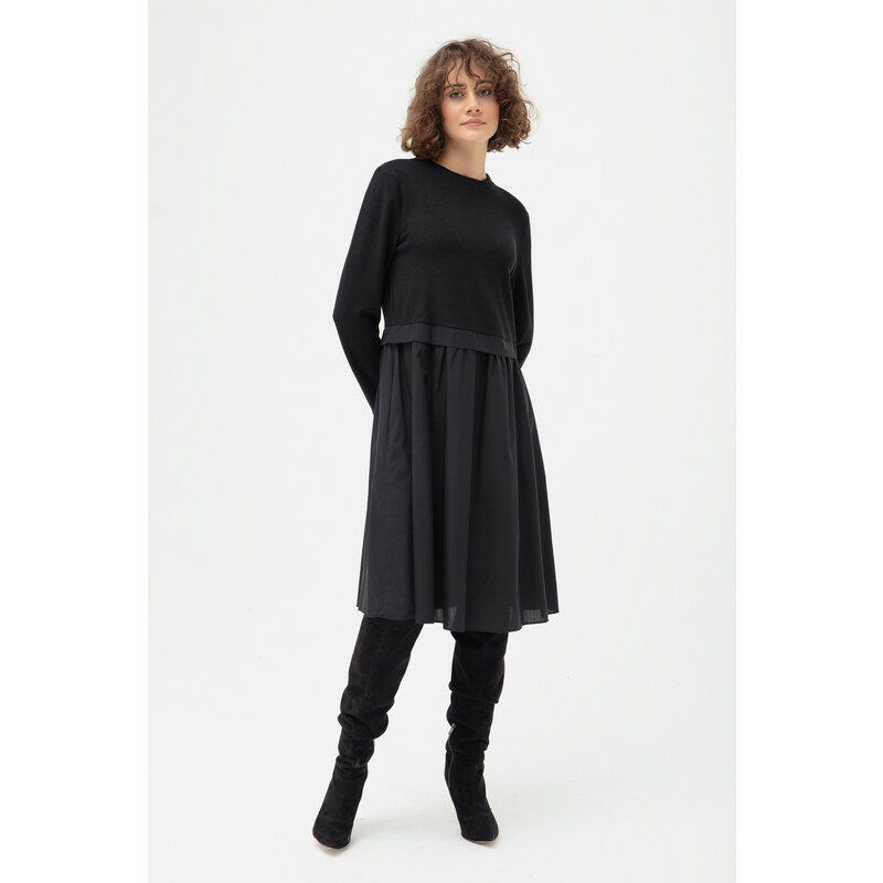 Lafaba Women's Black Crew Neck Midi Knitted Dress