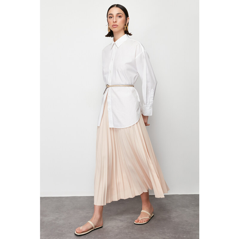 Trendyol Ecru Pleated Woven Skirt